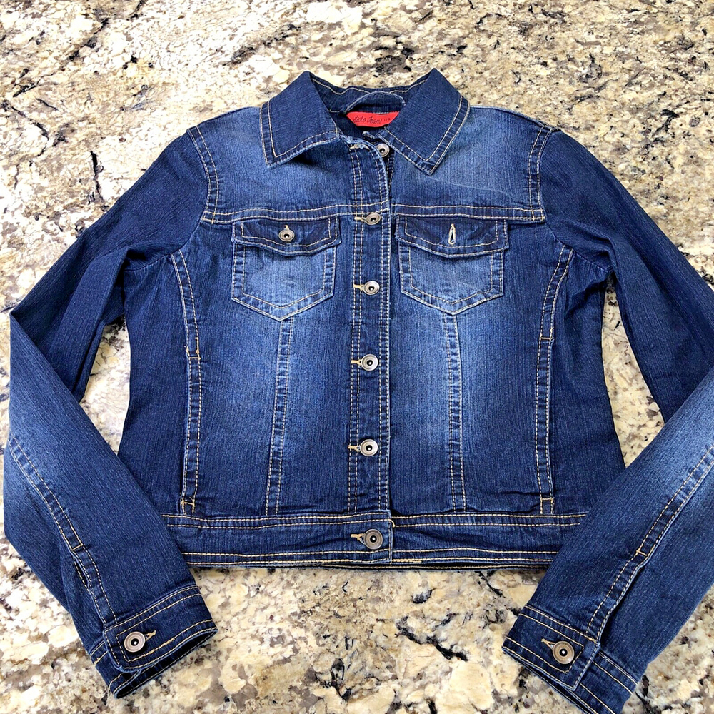 Size Large Suko Jeans Women’s Denim Jacket Dark Blue Large Stitch Timeless BD
